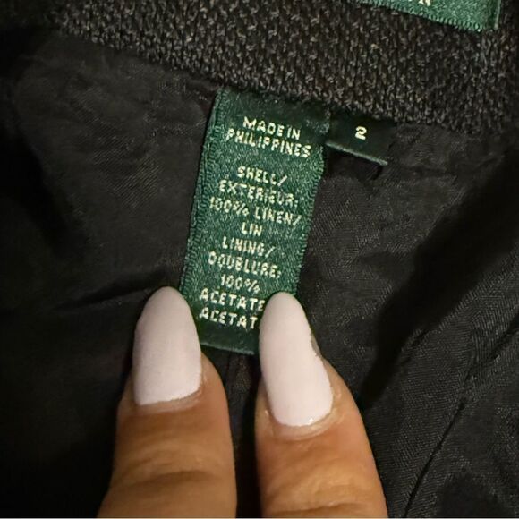 Lauren Ralph Lauren Black 100% Linen Blazer Peplum- Size 2 - Picture 8 of 9